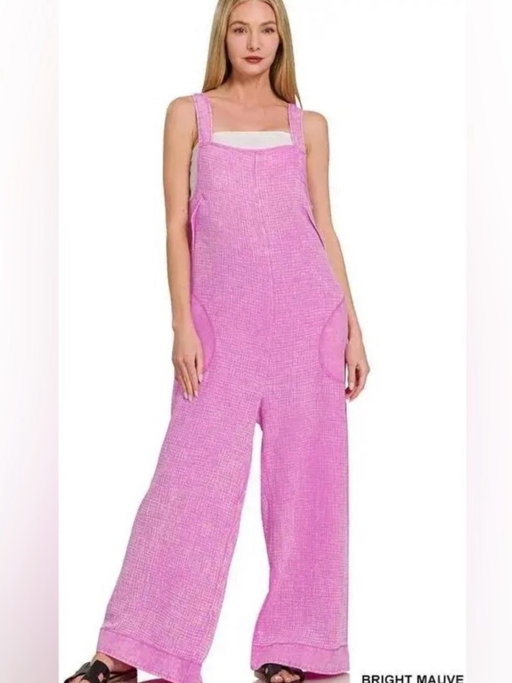 Zenana double gauze jumpsuit overalls  Lavender-Pink Wide Leg Jumpsuit